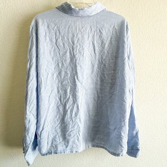 Eberjey Long Sleeve Nautico Stripe Blue White Shirt Top Size Medium - Picture 7 of 9